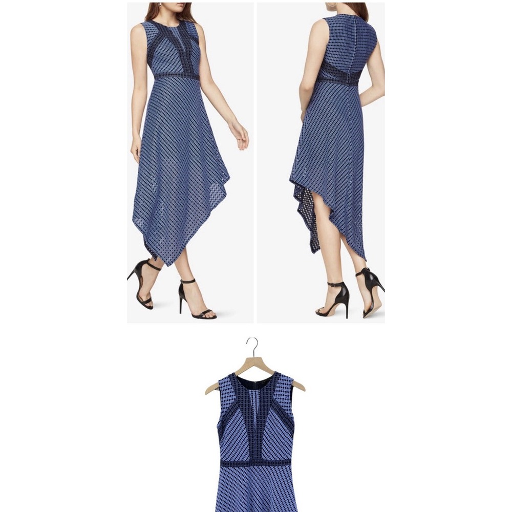 BCBG MAX AZRIA Tracie Asymmetrical Lace Dress Blue Small Sleeveless Midi